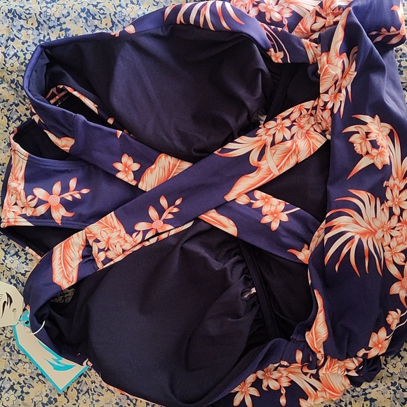 NWT YOUDIAN One Piece Swimsuit Size XL Purple Coral Floral Ruched Tummy - Picture 5 of 8